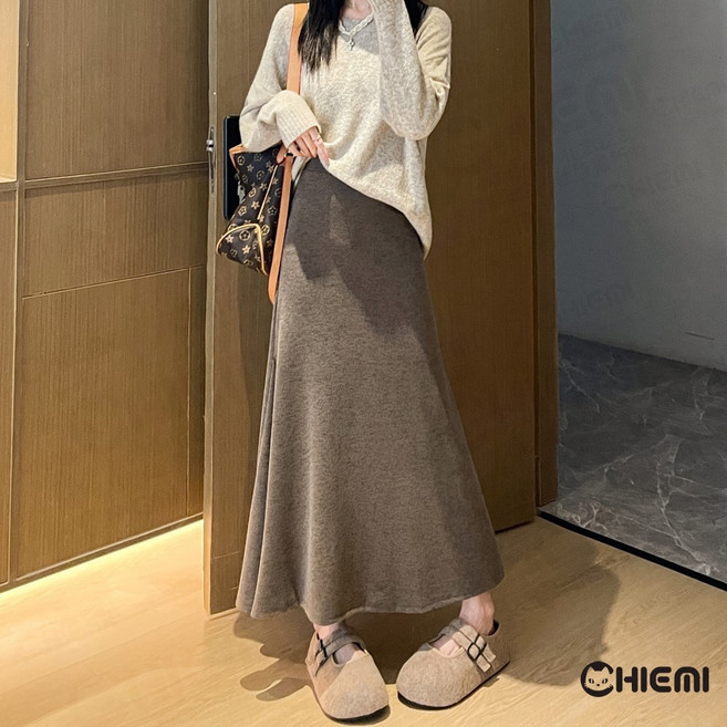 CHIEMI 軟糯顯瘦半身裙 秋冬遮肉A字魚尾裙
