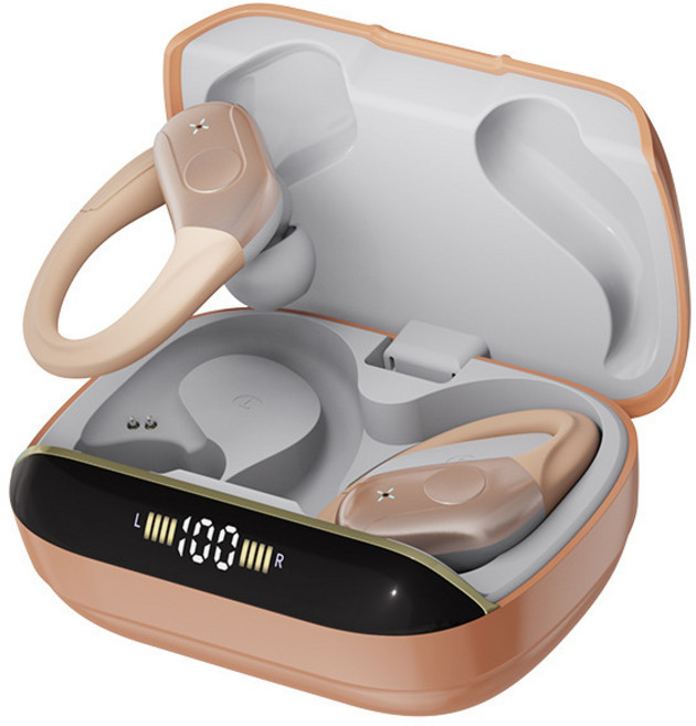 新款超清降噪運動跑步掛耳式無線耳機超強待機深圳數碼藍牙耳機, 如圖所示, 淺褐色