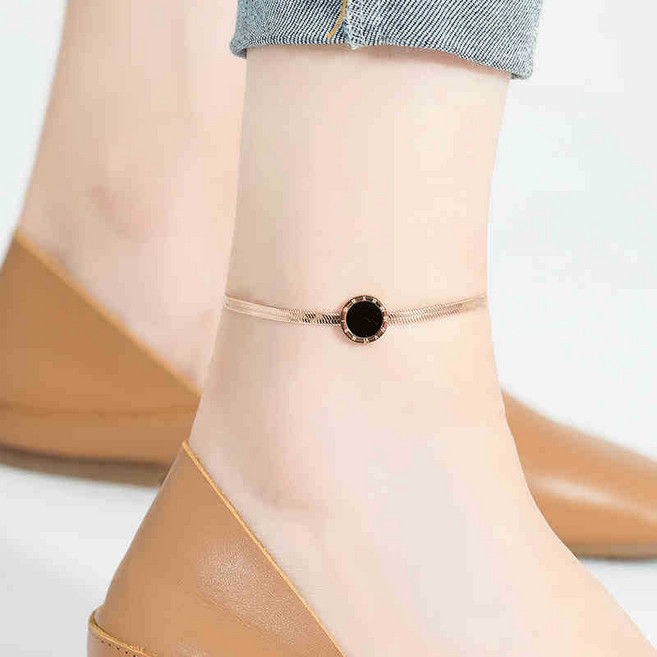 시르겜스 여성용 14k 도금 로마 원반 스네이크 체인 발찌 DD-008