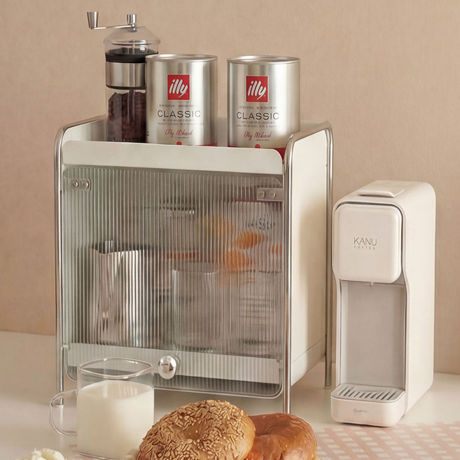 웨이즈홈 철제 화이트 반투명 아크릴도어 정리함 식탁 다용도 보관함 컵정리대 수납함 식탁정리함, 1개