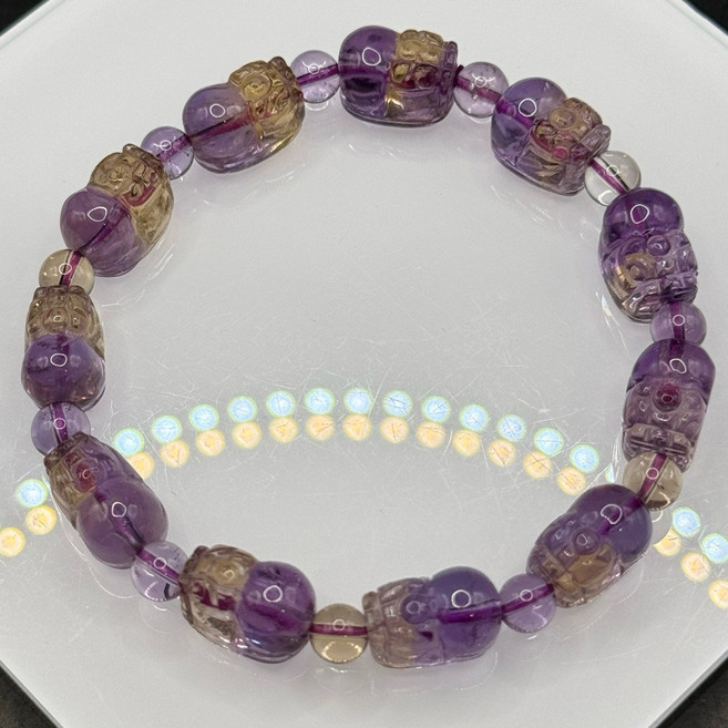 紫黃晶共生貔貅手鍊 7.8m 8.9m 手圍16cm