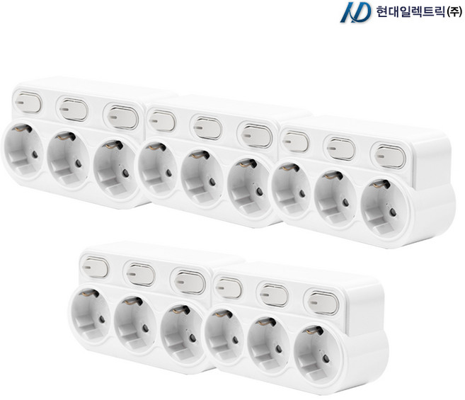 현대일렉트릭 절전형 스위치형 회전멀티탭 개별 3구 HT116, 5개