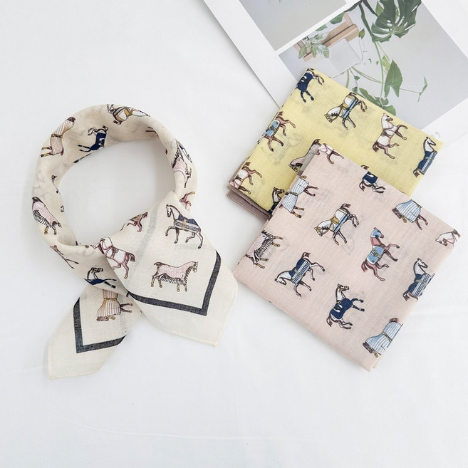 [손수건 3장세트] 국산 아사 면 쁘띠 스카프 반다나 목손수건 여성 체크 페이즐리 꽃무늬 선물 데일리