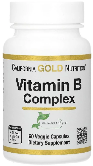 캘리포니아골드뉴트리션 복합 비타민B 60정 B1 B2 B6 B7 B5 B9 티아민 리보플라빈 피리독신 비오틴, 1개 - 쿠팡
