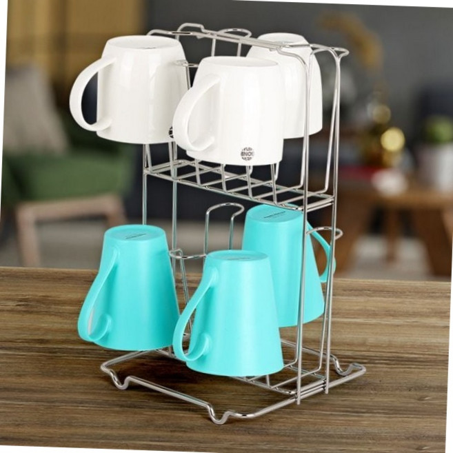 2단 컵걸이 다용도 스탠드 정리함 스테인레스 컵걸이 홈카페 싱크대 진열대 건조대 식기