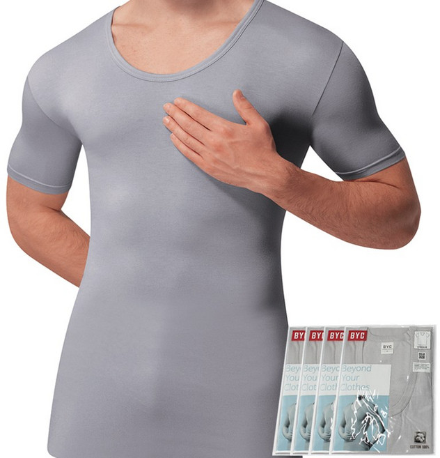 BYC 남성 단색 반팔런닝 4장세트 편하고 가벼운 순면런닝