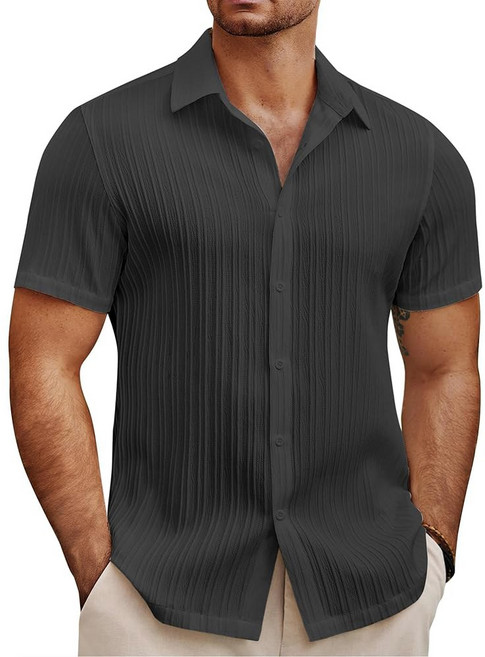 COOFANDY men's linen shirt casual short sleeve button down summer beach vacation wedding wear