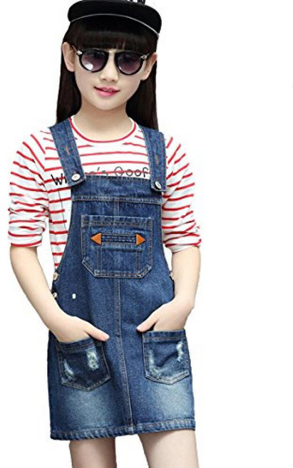 KIDSCOOL SPACE Baby Little Girls Fox Flowers 자수 레이스 데님 오버롤 드레스 블루-2274 194478 4457890100, 3-4T, 블루-1995