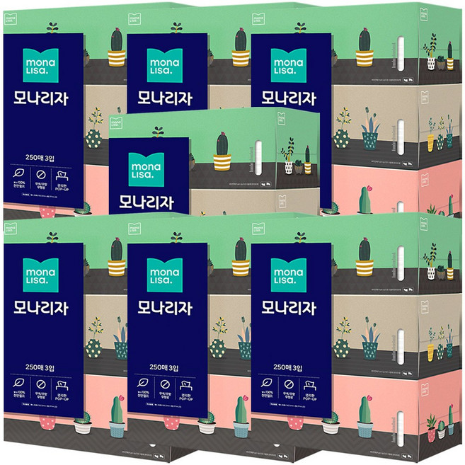 모나리자 미용티슈 2겹 천연펄프 250매, 3개입, 7개