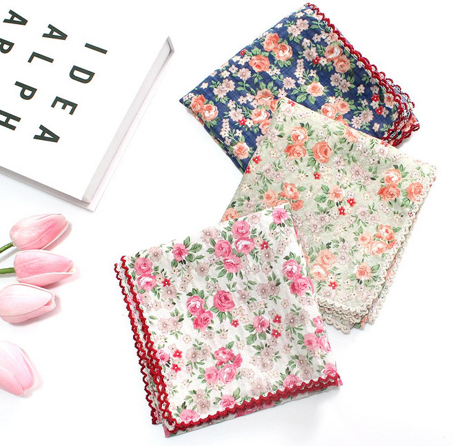 여성손수건 엠보 고급 CR면 쁘띠 목손수건 플라워 3장 1세트