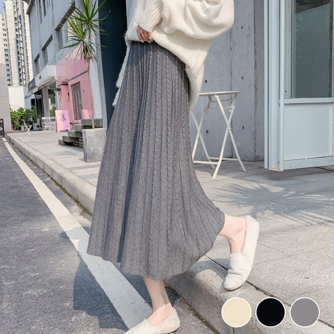 여성 군살 커버 A라인 예쁜 꽈배기 패턴 밴딩 스커트