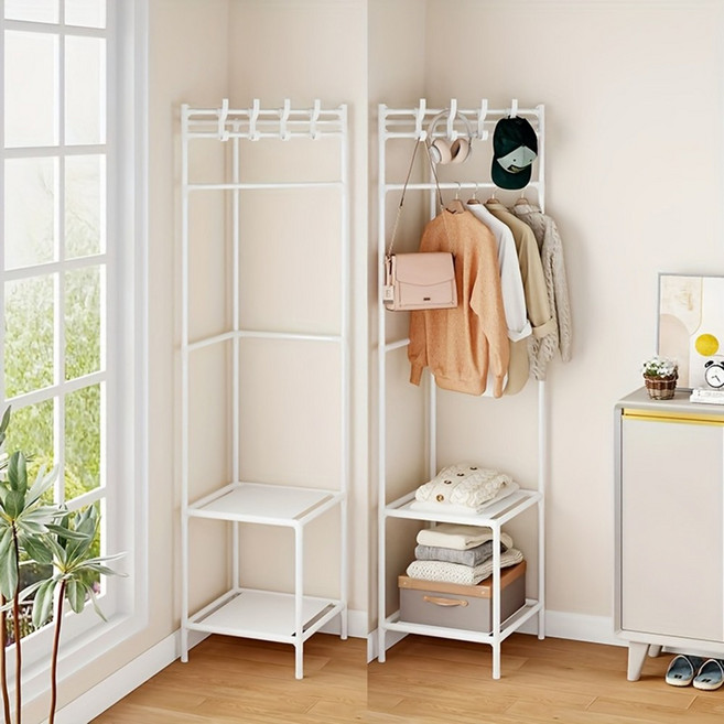 슈퍼인 2단식 스탠드옷걸이 하단 수납 대용량 코너행거, 화이트