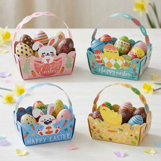 이벤트홀릭 부활절 달걀 계란 포장 종이 바구니, 1세트, 4종