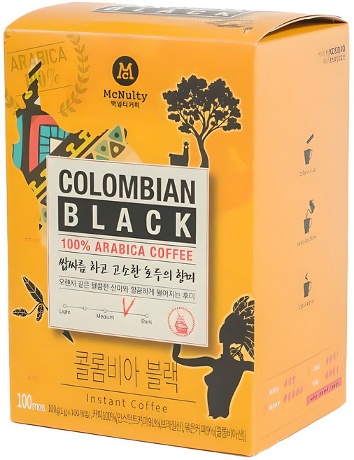 맥널티커피 콜롬비아 블랙 원두커피믹스, 1g, 100개입, 1박스