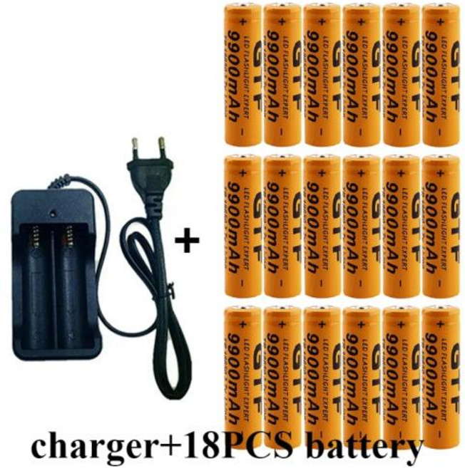 100 18650 리튬 이온 충전식 배터리 LED 손전등 충전기 및 충전기 포함 3.7V 9900mAh 주황색 신제품