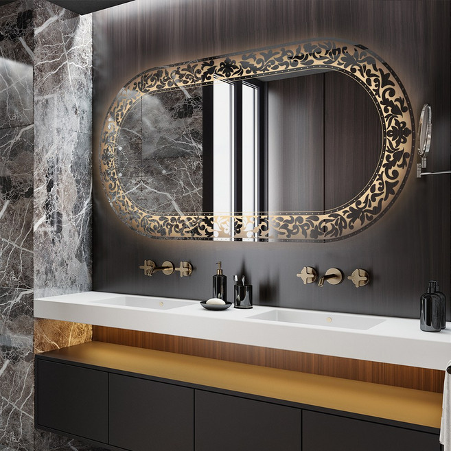 루비드 간접 조명 빅토리아 직타원 전신 미용실 거울 LED 3가지색 변환