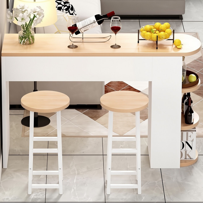 Hive 수납 홈바 테이블 1200 아일랜드 식탁 2인 홈바 테이블 의자 세트, 테이블 본품 1개 의자 부품 2개, 화이트