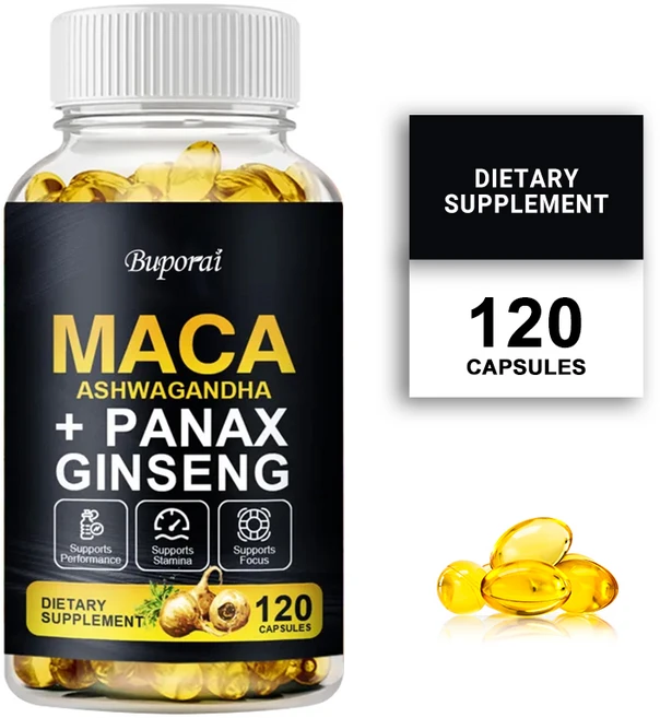 마카 뿌리 10000mg 고강도 120캡슐(아슈와간다 인삼 함유), 1개, 120정 - 쿠팡