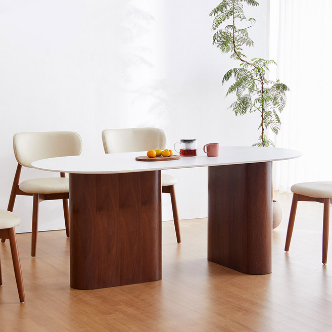 베스트리빙 마리나 포세린 통세라믹 템바보드 6인용 1800 타원형식탁테이블/방문설치, 월넛, 1800/화이트