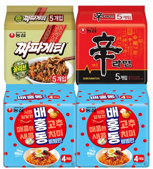 농심 신라면 5p 120g + 올리브짜파게티 5p 140g + 배홍동비빔면 8p 137g 세트, 1세트