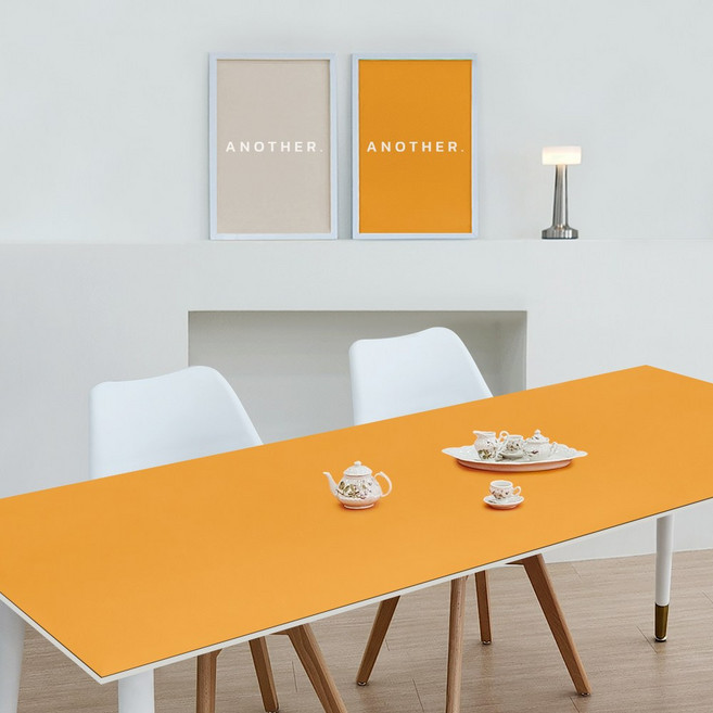 에이원 데스크 패드 식탁 테이블 매트 가죽 방수 식탁보 테이블보, 80x80cm, 오렌지/라이트브라운