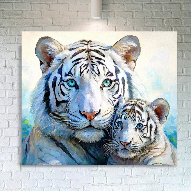 엘티에프티 성공을 부르는 풍수 호랑이 그림액자 백호 황호랑이 액운방지 감각적 디자인 캔버스액자, 8_엄마와아기백호랑이