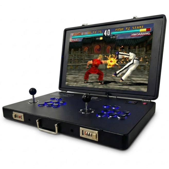 픽셀리아 24인치 레트로 게임기 2인용 오락실 조이스틱 접이식 한글판, 3D 무선충전형