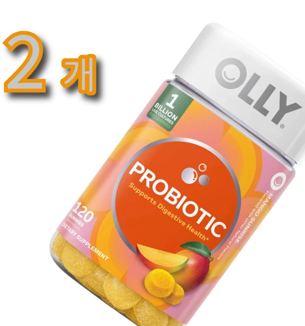 OLLY 올리 프로바이오틱 유산균 젤리 망고맛 구미, 2개, 120정 - 쿠팡