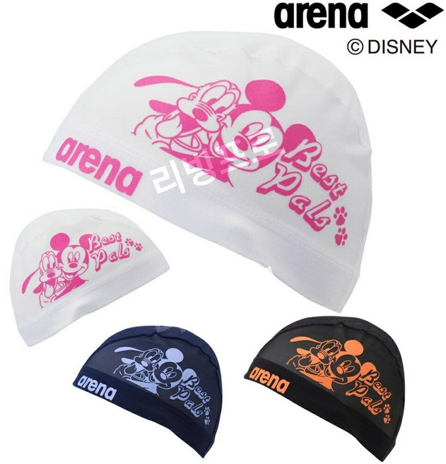 아레나 25년 봄여름모델 디즈니 미키 플루토 캐릭터 메쉬 수영모 AS5SSC81U, 1개, BKOR블랙오렌지