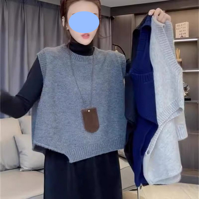 해피유통여성 가을겨울 기본 니트 조끼 심플 라운드넥 디자인 색상 가능bhf