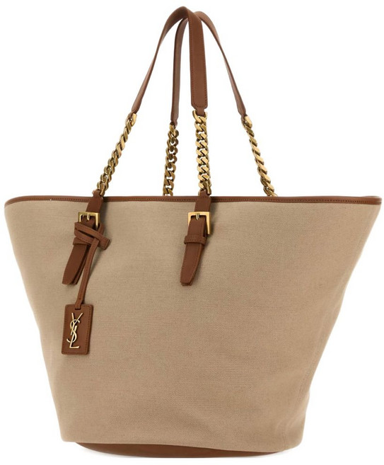 생로랑 파니에 체인 트리밍 캔버스 토트 백
