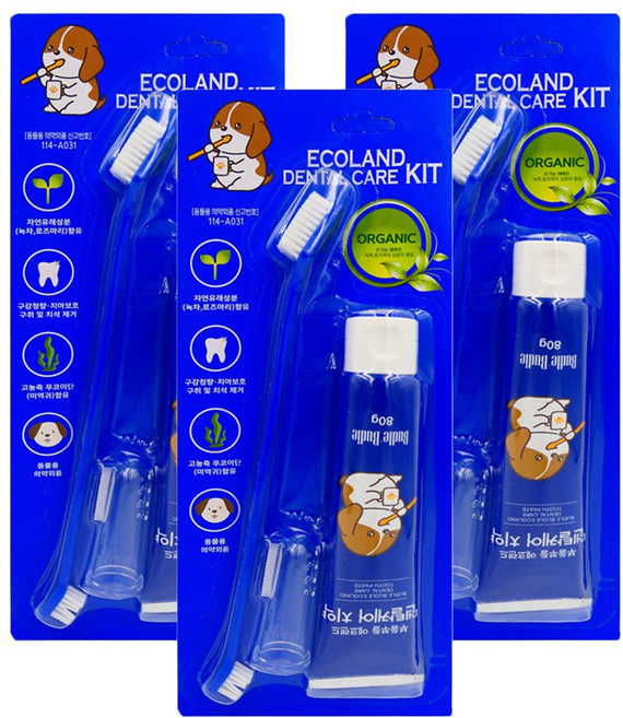 부들부들 에코랜드 반려견 치약칫솔세트, 80g, 3세트