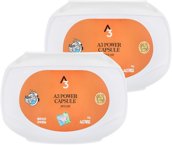 에이쓰리 올인원 파워캡슐 세제 40개입 x 2개( 총 80 캡슐 ), 2개