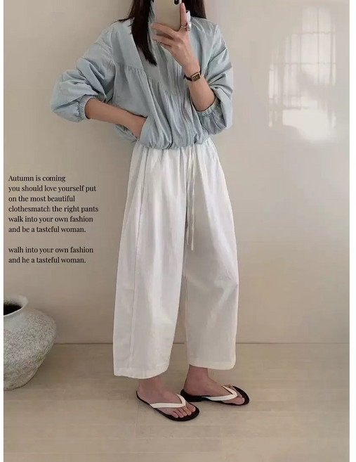 Siluno 여성용 와이드핏 이지밴딩 팬츠