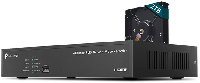 티피링크 VIGI 4 채널 PoE+ 네트워크 비디오 녹화기, 1개, NVR1004H-4P-2TB