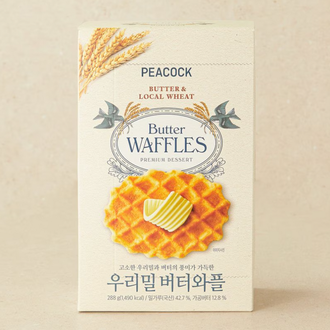 피코크우리밀 버터와플, 288g, 3개
