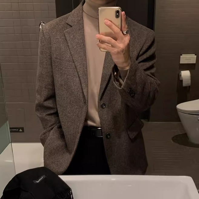 CBHV 남성 오버핏 캐주얼 정장 자켓 데일리 아우터 하객룩 헤링본 코트