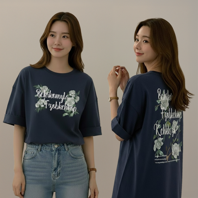 데일로엔 여성 여름 오버핏 빅 프린팅 데일리 반팔 이너 티셔츠