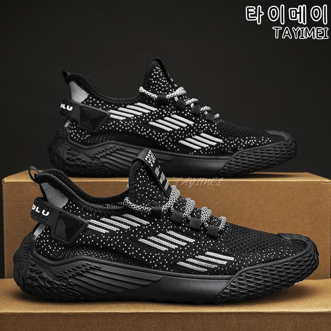 타이메이 남성 신발 여름 망면 통기 출근 작업 미끄럼 방지 소프트 바닥 캐주얼 신발 남성 달리기 가벼운 검은색 운동화