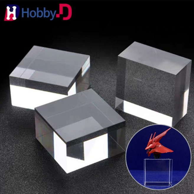 HobbyD 고투명 아크릴 큐브 건담 미니어처 디스플레이 스탠드 베이스, 사각형 4x4x2cm