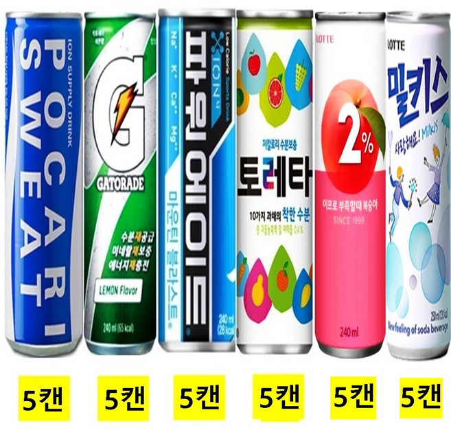 이온음료6종 240ml (포카리스웨트 게토레이 파워에이드 토레타 2%부족할때 밀키스), 30개