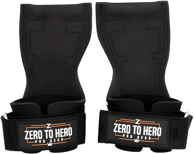 제로투히어로 리프팅 프로 그립 일체형 헬스 스트랩, 1세트, BLACK
