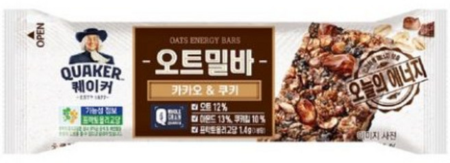 퀘이커 오트밀바 카카오 & 쿠키, 35g, 30개