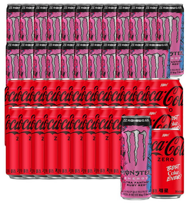 몬스터 에너지 루비레드 355ml x 24캔 + 코카콜라제로 350ml x24캔, 48개입