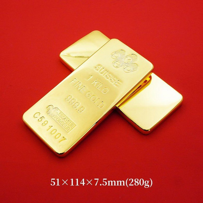 가짜골드바 골드바모형 금괴 인테리어 데코 촬영 소품 모조 황동 도금 1KG 1000g, A. 24K구리도금스위스(280g)