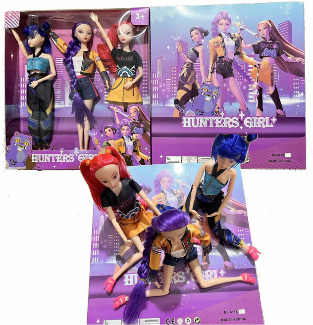 케이팝 데몬 헌터스 인형 구체관절 피규어 패션 바비 여아 선물용 피규어 인형 굿즈 1개 980455-247049, 3인 세트(350g), 30cm
