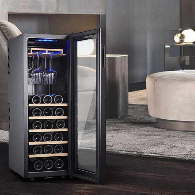 와인셀러 가정용 술냉장고 와인냉장고 술장고 소형 미니 18병, 블랙 30개 금속 선반 + 잠금 장치, 상세페이지 참고