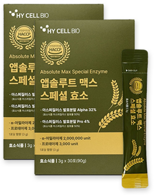 셀타온 200만 역가수치 앱솔루트 맥스 스페셜 곡물 효소 3g 30포(90g) 2Box, 2개