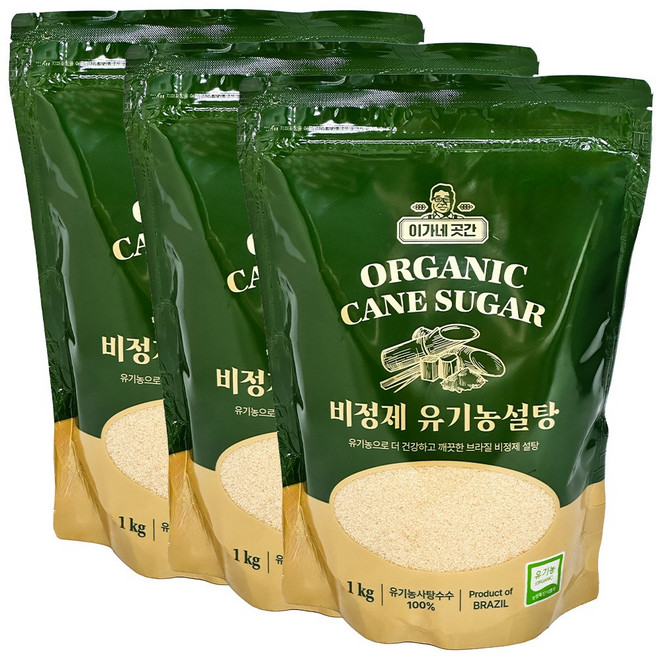 이가네곳간 비정제 유기농 설탕 황설탕 원당, 1kg, 3개
