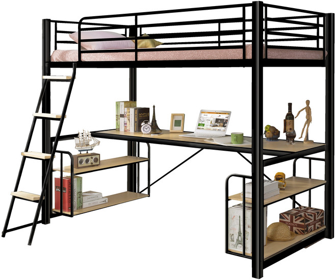 [원목발판증정] 에보니아 토리노 철제벙커침대_싱글 (기본형/책상형/세트형/풀세트 옵션선택) / 매트업그레이드 행사중, 블랙_풀세트(책상1,책장2)_매트포함